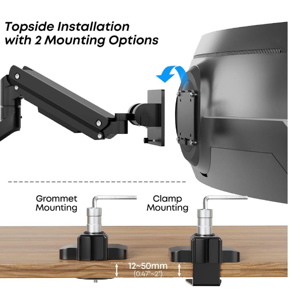 Premium Heavy Duty Monitor Arm for 17 to 49 inch Screens up to 44lbs, - Picture 5 of 6